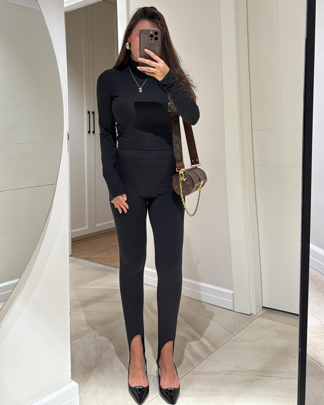 Black Elastic Heel Tights Legging