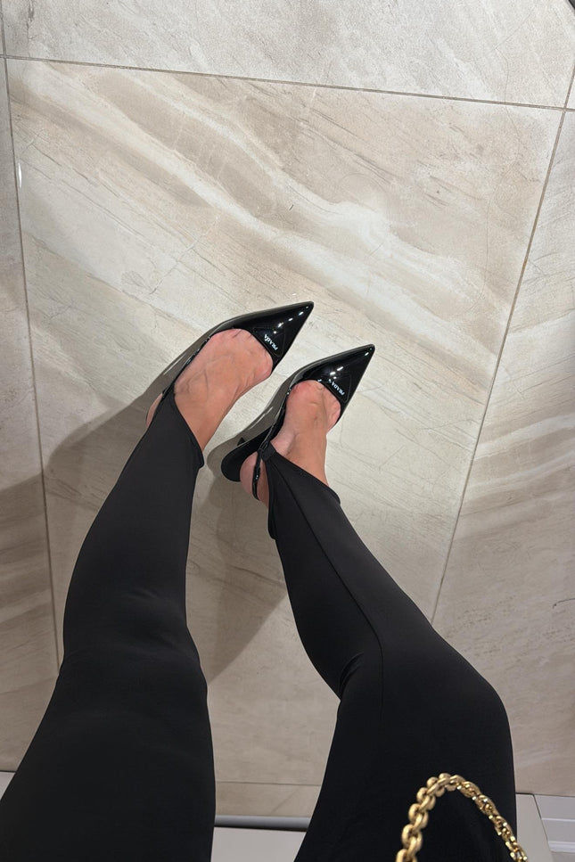 Black Elastic Heel Tights Legging