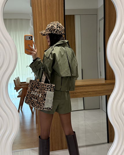 Luciana Stone Khaki Belted Short Skirt (QUZU BRAND)