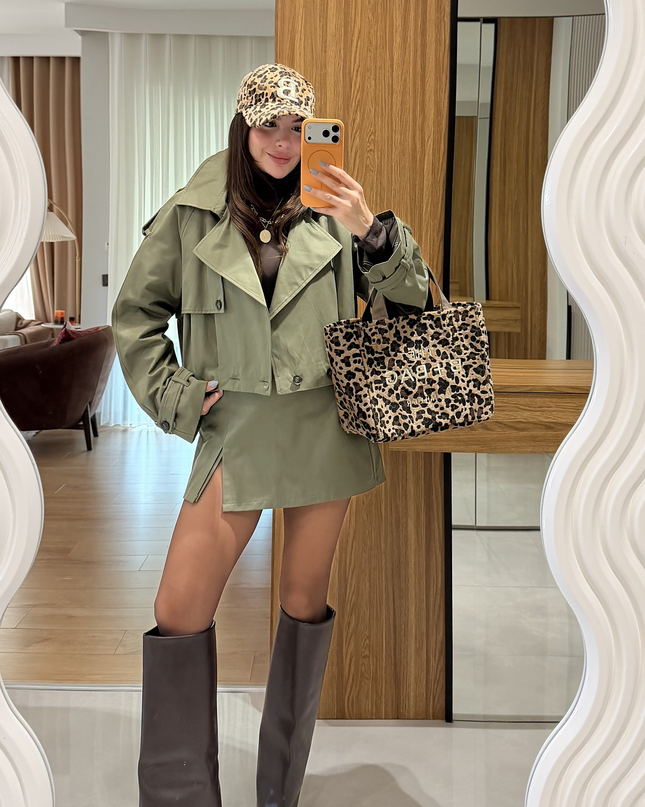 Luciana Stone Khaki Belted Short Skirt (QUZU BRAND)