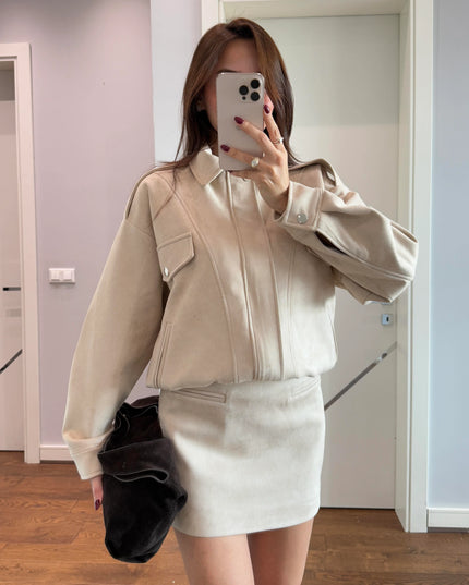 Angelina Suede Set Jacket with Skirt