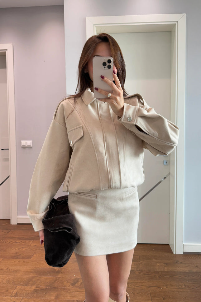 Angelina Suede Set Jacket with Skirt