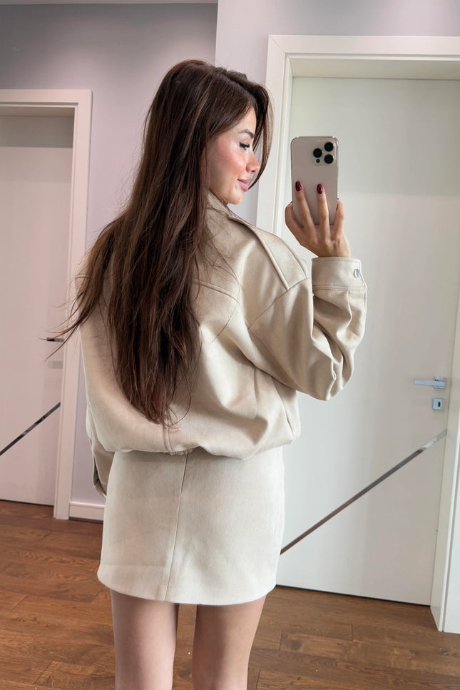 Angelina Suede Set Jacket with Skirt