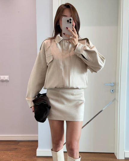 Angelina Suede Set Jacket with Skirt