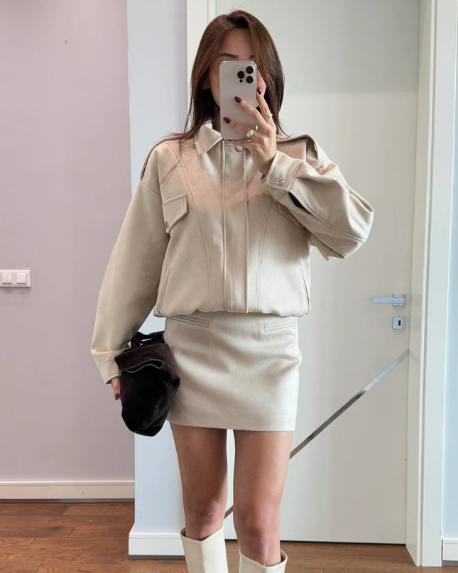 Angelina Suede Set Jacket with Skirt