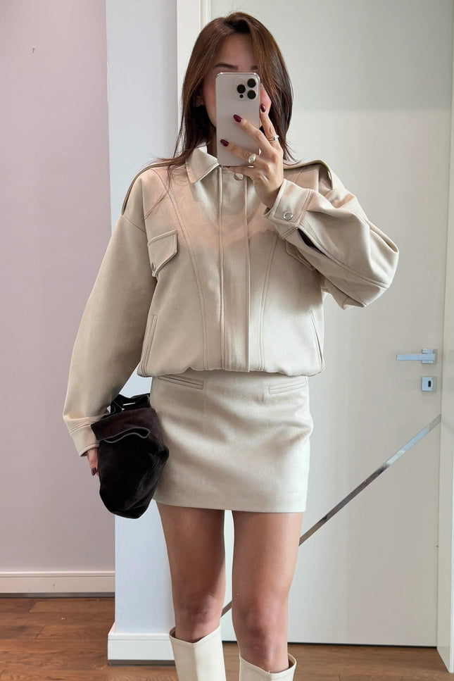 Angelina Suede Set Jacket with Skirt