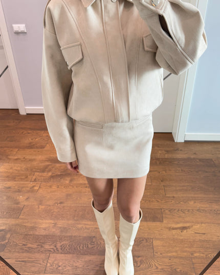 Angelina Suede Set Jacket with Skirt