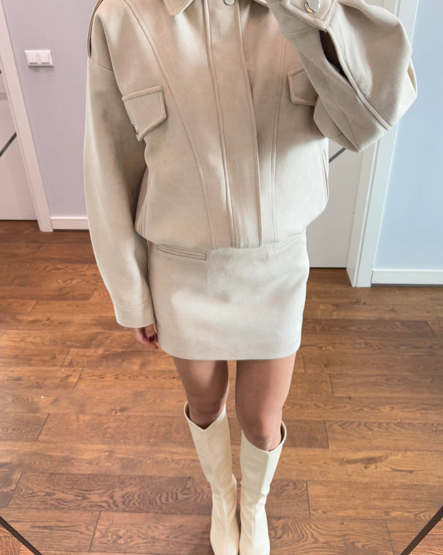 Angelina Suede Set Jacket with Skirt