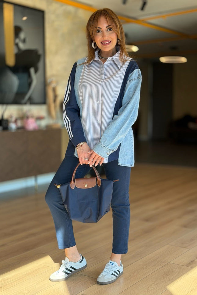 Design Jean-Trim Striped Shirt - Navy