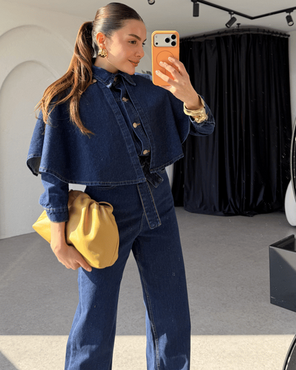 Tatyana Denim Jumpsuit with Cape