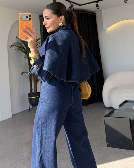 Tatyana Denim Jumpsuit with Cape