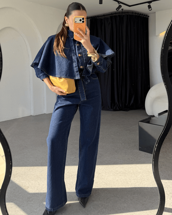 Tatyana Denim Jumpsuit with Cape