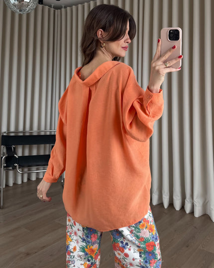 Turuncu Oversize Modal Kumaş Gömlek