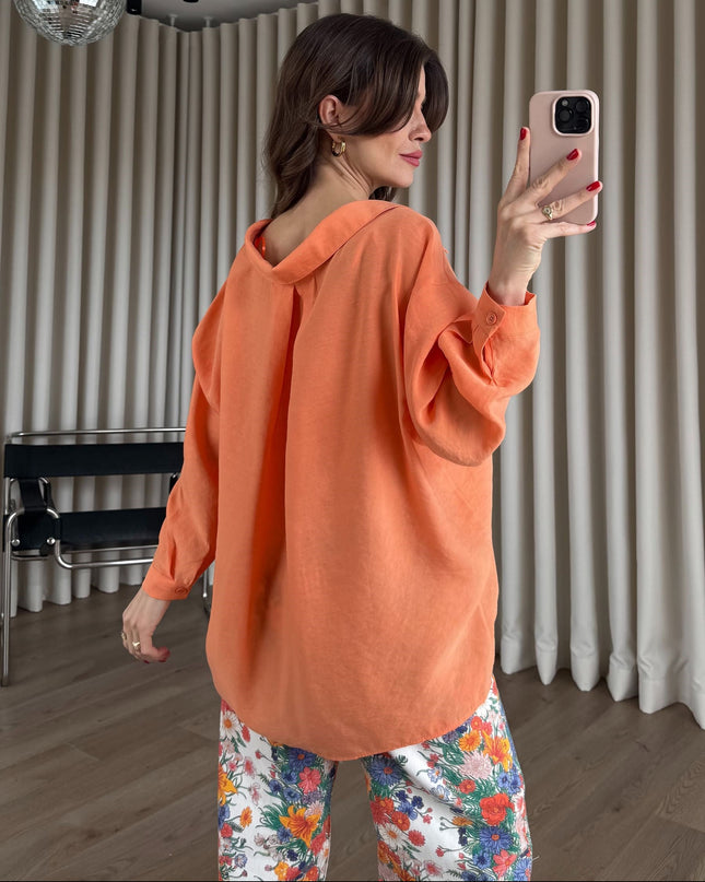 Turuncu Oversize Modal Kumaş Gömlek