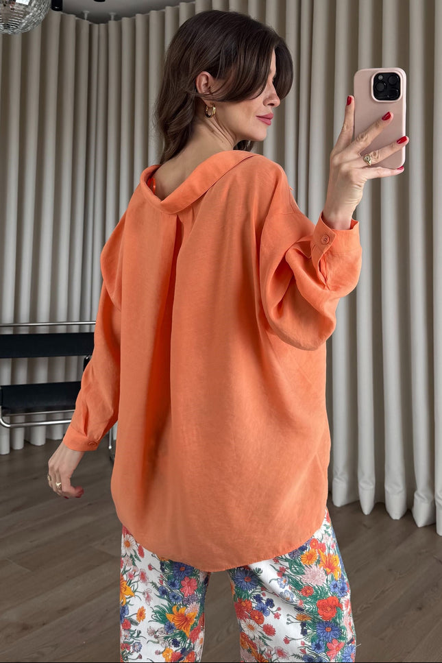 Turuncu Oversize Modal Kumaş Gömlek
