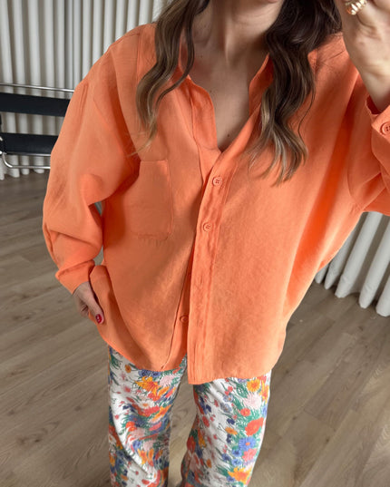 Turuncu Oversize Modal Kumaş Gömlek