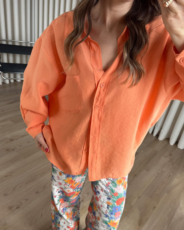 Turuncu Oversize Modal Kumaş Gömlek