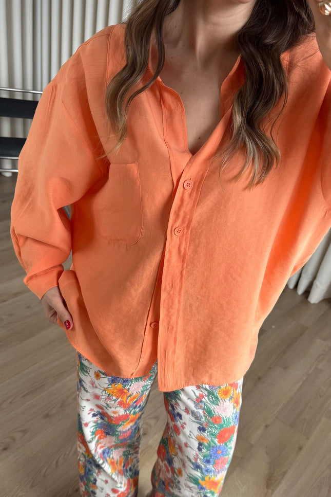 Turuncu Oversize Modal Kumaş Gömlek