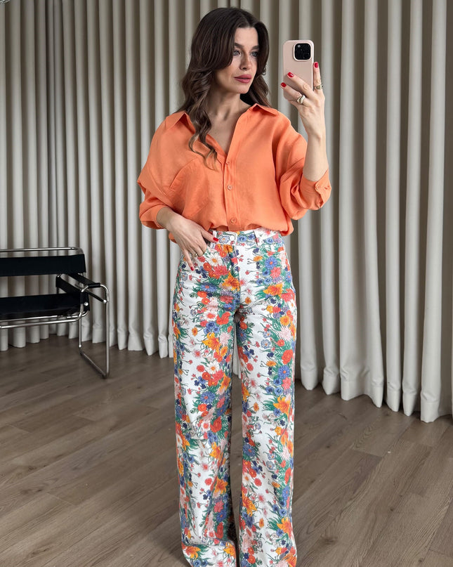 Turuncu Oversize Modal Kumaş Gömlek