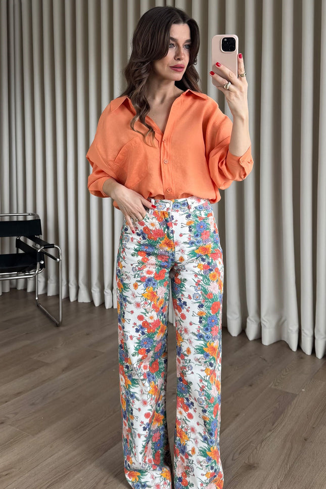 Turuncu Oversize Modal Kumaş Gömlek