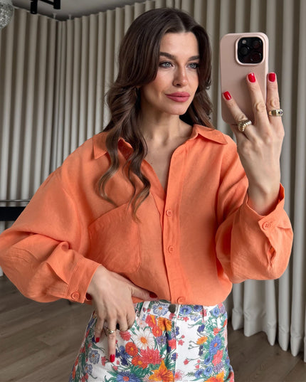 Turuncu Oversize Modal Kumaş Gömlek
