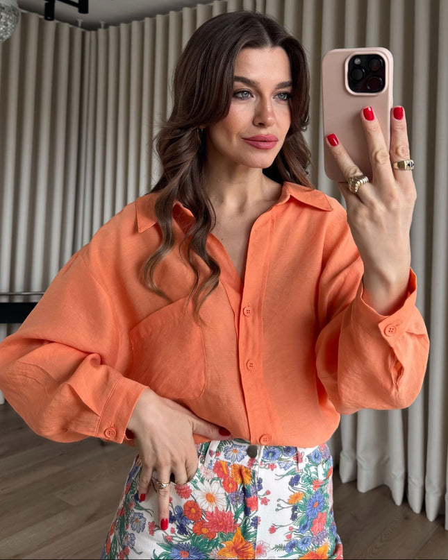 Turuncu Oversize Modal Kumaş Gömlek