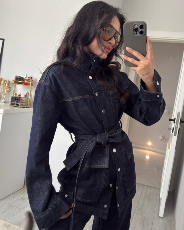 Leroy Snap-Zip Denim Jacket With Pants, Navy Blue