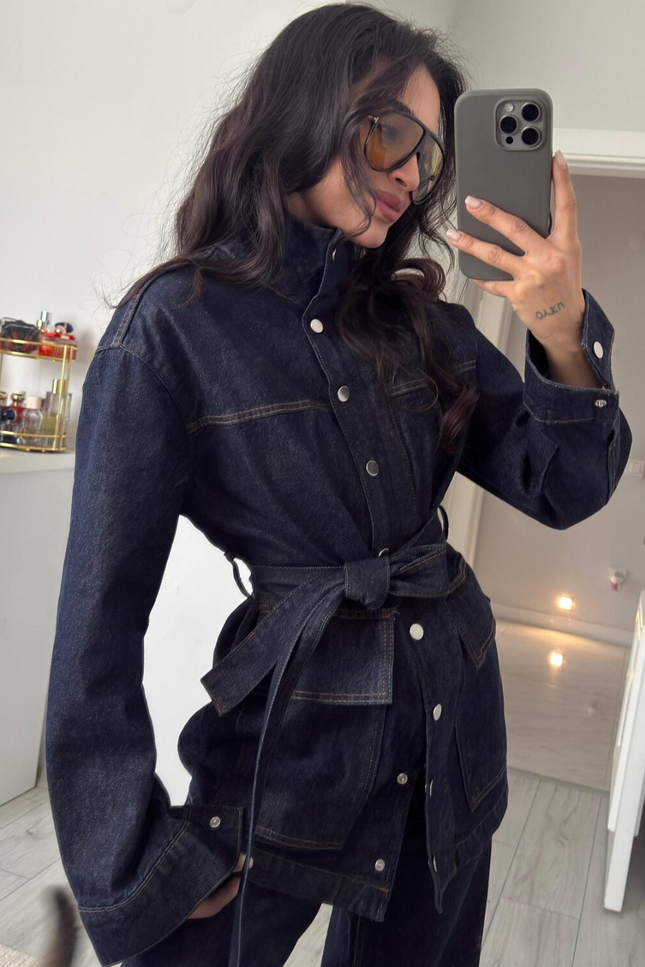 Leroy Snap-Zip Denim Jacket With Pants, Navy Blue