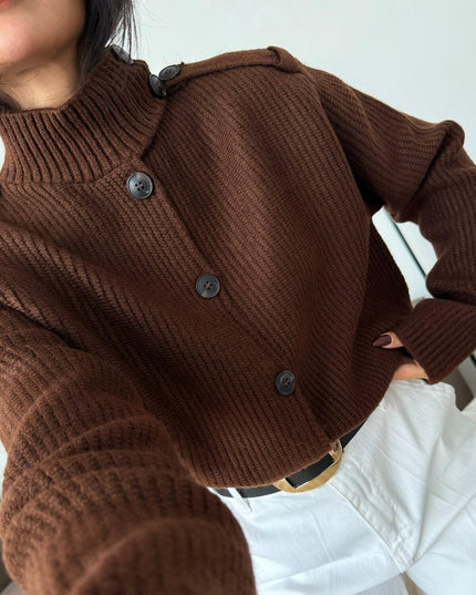 Stylish Brown Button Detailed Knit Cardigan - Cozy Women's Everyday Fashion