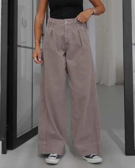 Mink Single-Pleat Front Wide Leg Jean