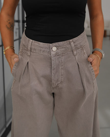 Mink Single-Pleat Front Wide Leg Jean