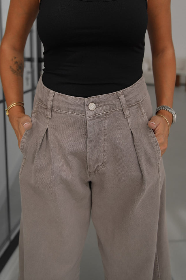 Mink Single-Pleat Front Wide Leg Jean