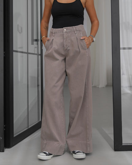 Mink Single-Pleat Front Wide Leg Jean