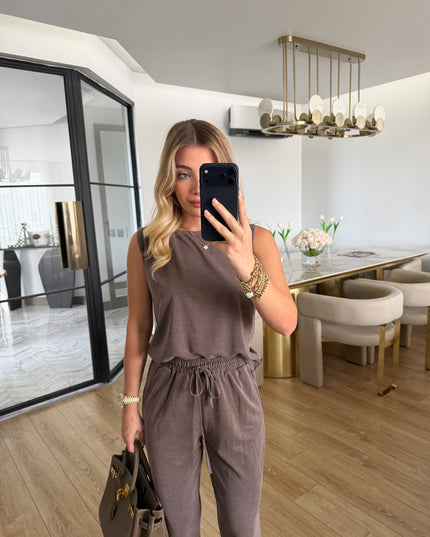 Mink Sleeveless Modal-Fabric Blouse Trousers Two-Piece Set