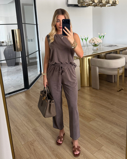 Sleeveless Modal-Fabric Blouse Trousers Two-Piece Set