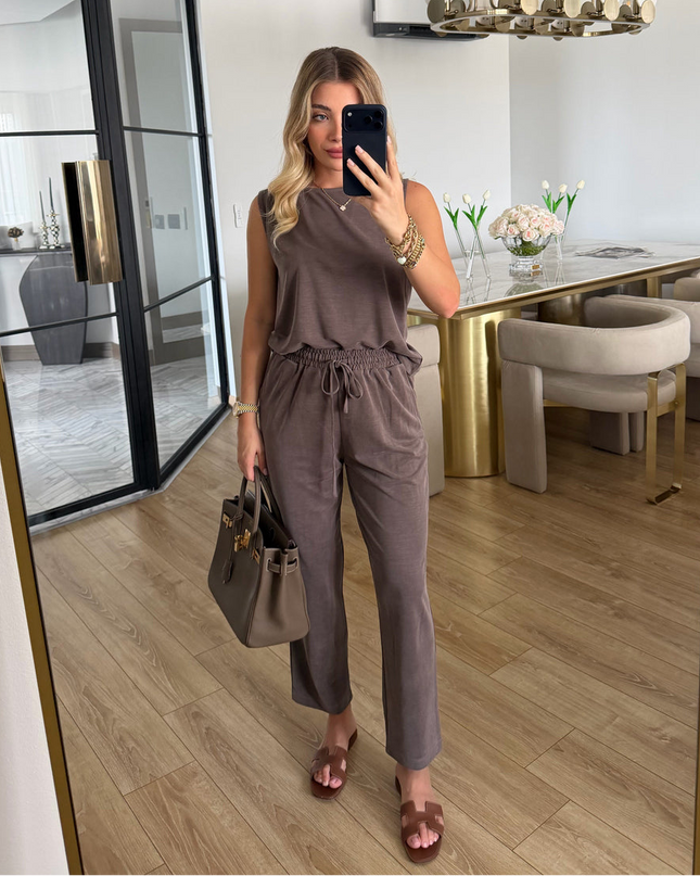 Sleeveless Modal-Fabric Blouse Trousers Two-Piece Set