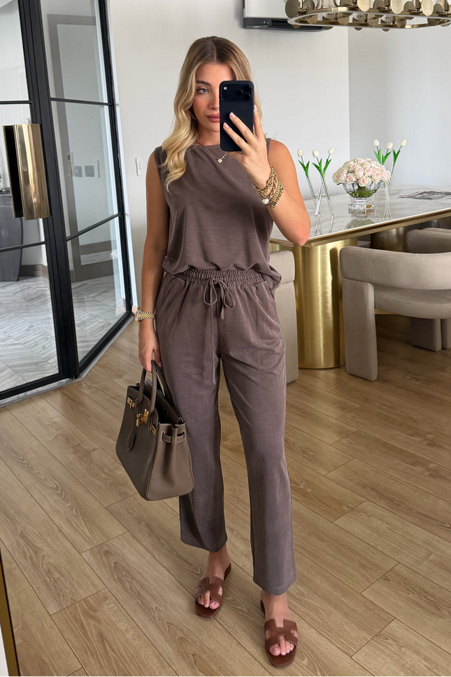 Sleeveless Modal-Fabric Blouse Trousers Two-Piece Set