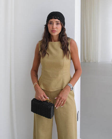 Ceres Raw Linen Set - Oil Green