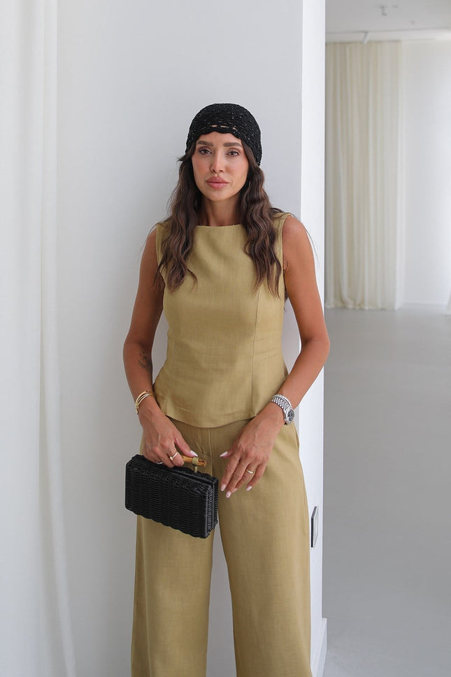 Ceres Raw Linen Set - Oil Green