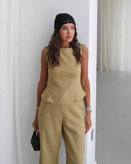 Ceres Raw Linen Set - Oil Green