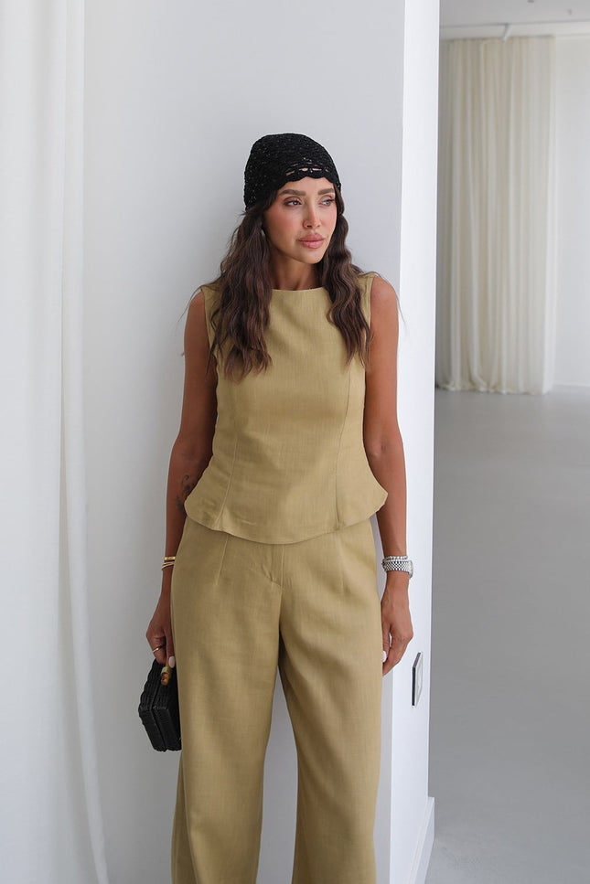 Ceres Raw Linen Set - Oil Green
