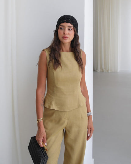 Ceres Raw Linen Set - Oil Green