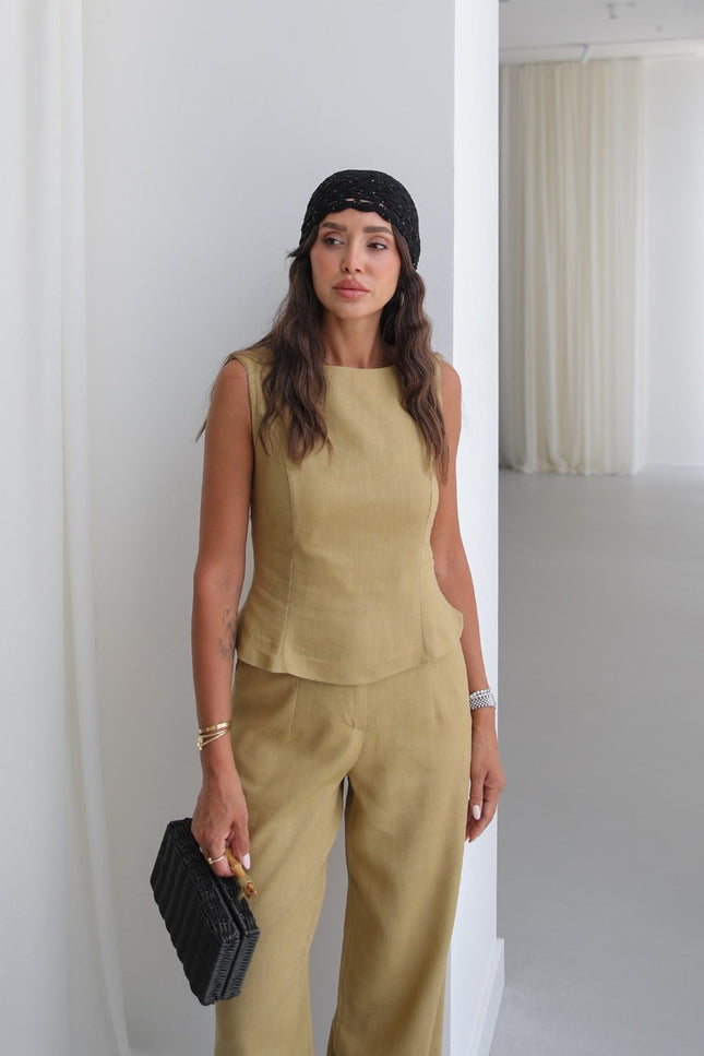 Ceres Raw Linen Set - Oil Green