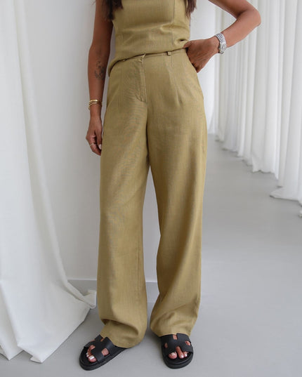 Ceres Raw Linen Set - Oil Green